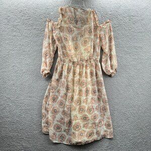 Lucky Brand‎ Womens Garden Dress Extra Large Pink Tan Floral Cold Shoulder